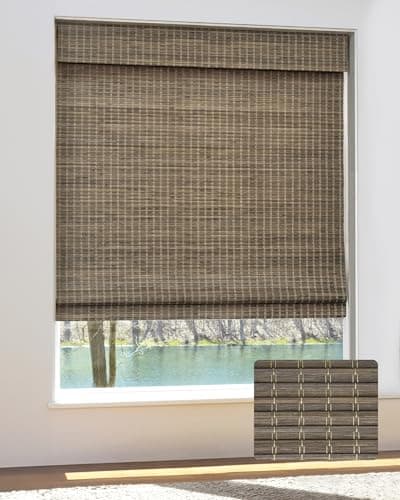 UNISHADES Cordless Bamboo Roman Shades for Windows, Blinds Size (27 1/2" W × 64" H) Colour (BDP-Driftwood) Fits Windows (27 3/4" W × 64" H) - Image 1