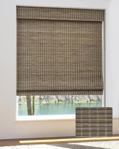 UNISHADES Cordless Bamboo Roman Shades for Windows, Blinds Size (27 1/2" W × 64" H) Colour (BDP-Driftwood) Fits Windows (27 3/4" W × 64" H) - Image 1