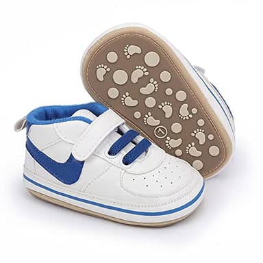 Clowora Unsex Baby Shoes Boys Girls Infant Sneakers Non-Slip Soft Rubber Sole Toddler Crib First Walker Lightweight Shoes (A03/Blue,12-18 Months) - Image 1