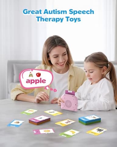 Talking Flash Cards for Toddlers 1 2 3 4 Year Olds, Montessori Language Learning with 224 Words, Pocket Speech Therapy and Autism Playthings, Children's Sensory Educational Device, Pink - Image 4