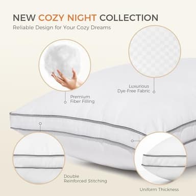 Sweetnight Bed Pillows Queen Size Set of 2, Fluffy Luxury Hotel Pillows Collection Gusseted for Neck and Shoulder, Side Back Stomach Sleeper Pillow, Cozy Night 18"X28" - Image 4