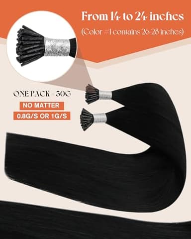 Sunny Hair 22inch I Tip Hair Extensions Human Hair Black Itip Extensions Human Hair Long Straight Hair I Tip Hair Extensions Easy to Install for Women 50g - Image 2