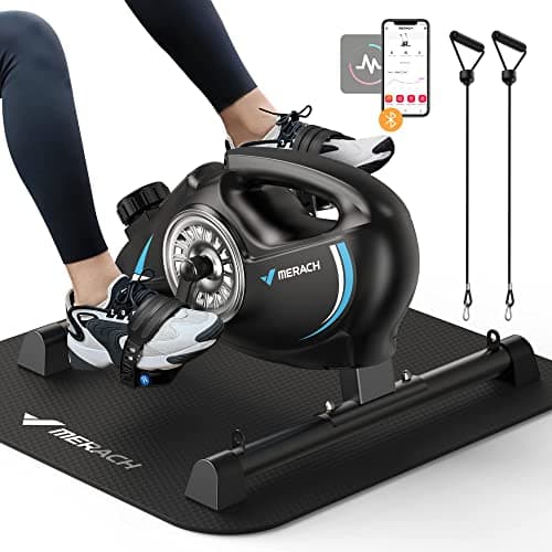 Under Desk Bike Pedal Exerciser, Quiet Magnetic Mini Exercise Bike with MERACH App for Arm, Leg Recovery, Physical Therapy, Smooth Foot Desk Cycle with 2 Resistance Bands & Non-Slip Mat - Image 1