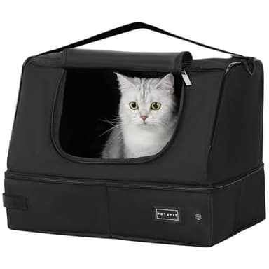 PETSFIT Portable Cat Litter Box - Removable 2-Layer Leak-Proof Lining, Scratch-Resistant Fabric with Sturdy Support Frame, Travel & Collapsible Cat Litter Box Black - Image 1