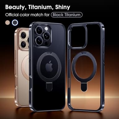 Alphex Titanium Stand Case for iPhone 16 Pro, Polished Black Titanium, Military Grade Drop Protection, Magnetic Stand, Slim 6.3 inch Phone Case - Image 4