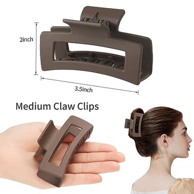 Sisiaipu Hair Clip, 3.5 Inch Medium Square Claw Clips Rectangle Clips 6 Pack Rubber Paint Acrylic Plastic Metal, Non-Slip Design for Women Girls - Coffee - Image 3