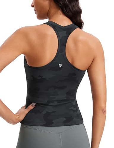 CRZ YOGA Butterluxe Racerback Workout Tank Tops for Women Tight Sleeveless Camisole Gym Athletic Yoga Shirts Dark Grey Camouflage 2 Small - Image 1