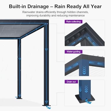 PURPLE LEAF Louvered Pergola 14' x 24' Outdoor Aluminum Pergola with Hidden Drainage System and Adjustable Roof Patio Hardtop Oversized Pergolas with String Lights for Estate Patio Pool Cabana - Image 3