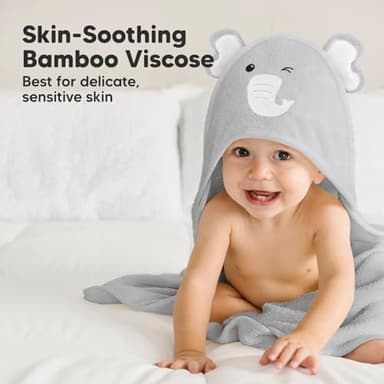 KeaBabies Hooded Baby Towel for Newborn - Viscose Derived from Bamboo Large Baby Bath Towels with Hood for Boys, Girls, Toddler, Extra Absorbent & Soft Newborn Bath Essentials (Elephant) - Image 4