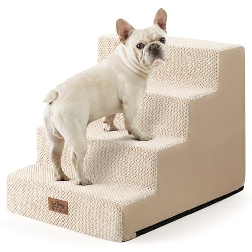 COZY KISS Dog Stairs for Small Dogs, 4 Tier Wider Pet Stairs for Couch and Beds, 17.7" H Non-Slip Dog Steps for Old Cats, Puppy, Small Medium Dogs, 17.7x23.6x17.7 inch, Beige - Image 1