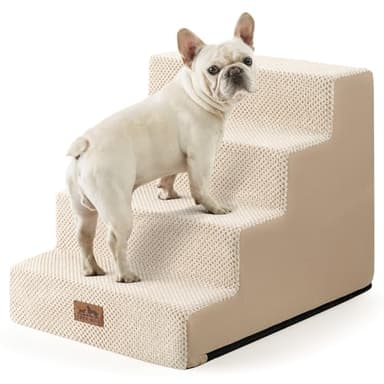 COZY KISS Dog Stairs for Small Dogs, 4 Tier Wider Pet Stairs for Couch and Beds, 17.7" H Non-Slip Dog Steps for Old Cats, Puppy, Small Medium Dogs, 17.7x23.6x17.7 inch, Beige - Image 1