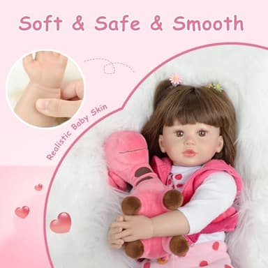 Kdudgso Reborn Baby Dolls 24 Inch Realistic Toddler Silicone Baby Doll Girl with Long Hair in Gift Box, Weighted Lifelike Babe Muñecas Niñas, Feeding Toys, Birth Certificate Accessories for Age 3+ - Image 3