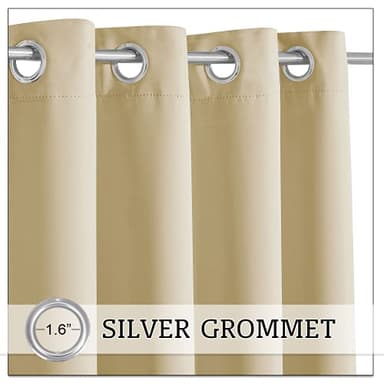 RYB HOME Outdoor Curtains for Patio - Blackout Waterproof Outside Curtains for Porch Pavilion Gazebo Weatherproof Wind Resistant, 1 Panel, 52 inches Wide x 84 inches Long, Biscotti Beige - Image 2