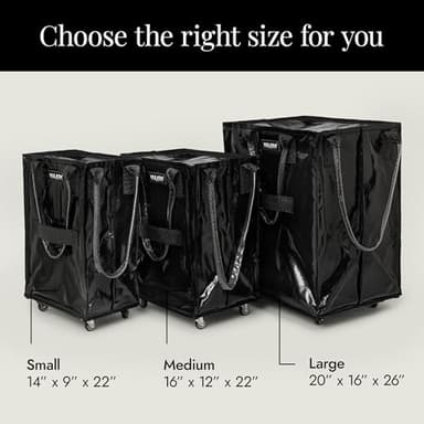 (Medium, Black) Reusable Grocery Bag On Wheels, Shopping Trolley, Rolling Tote, Zipper Closure, Lightweight, Carries Up to 66 lb, Folds Flat, Unbreakable Handles - Image 3