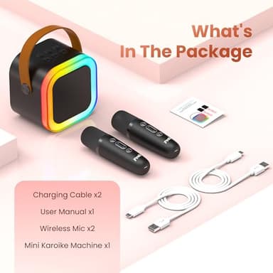 Mini Karaoke Machine for Kids Adults, Portable Bluetooth Speaker with 2 Wireless Karaoke Microphones,2025 TOP Birthday Gifts Toys for Boys 3,4, 5, 6, 7, 8+Years Old Toddler Karaoke Player(Black) - Image 8