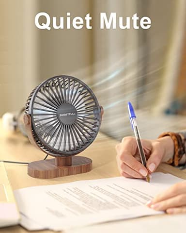SWEETFULL 6.5 Inch USB Small Desk Fan, 3 Speeds Quiet Portable Desktop Table Fan, 360° Adjustment Personal Mini Fan for Home Office Car Outdoor Travel (Black wood grain) - Image 8