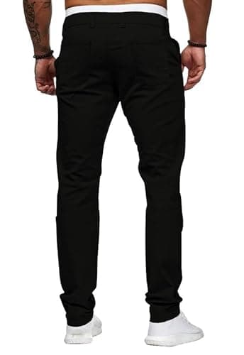 Mens Chinos Slim Fit Stretch Flat-Front Skinny Dress Pants (Black,32W*32L) - Image 5