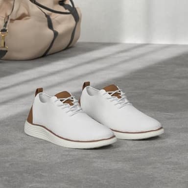 VILOCY Men's Dress Sneakers Oxfords Casual Business Shoes Lace Up Lightweight Walking Knit Mesh Fashion Sneakers White,EU42 - Image 2