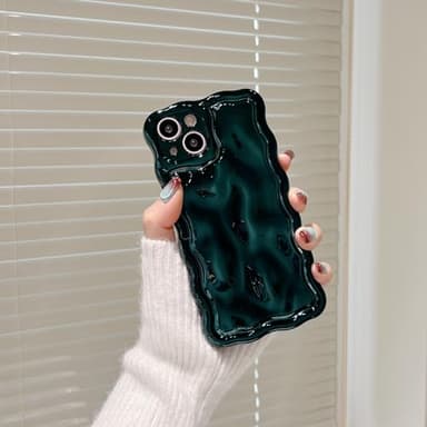 FABSPARK Case for iPhone 14 Pro Max,3D Meteorite Bubble Pattern Electroplate Plating Glitter Curly Wavy Frame Glossy Case,Soft TPU Shockproof for iPhone 14 Pro Max 6.7 Inch,Dark Green - Image 2