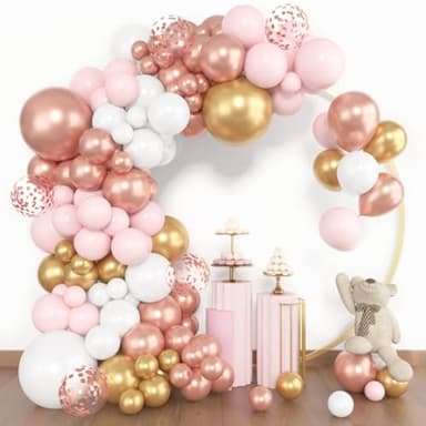 Amandir 153pcs Rose Gold Balloon Garland Arch Kit, Different Sizes 18 12 10 5 inch Pink White Gold Latex Metallic Confetti Balloons for Girls Graduation Birthday Bridal Baby Shower Party Decorations - Image 4