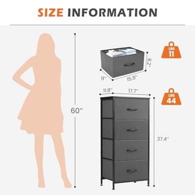 Sweetcrispy Nightstand Small Bedroom Dresser with 4 Fabric Drawers,Bed Side Furniture End Table, Wooden Top Cabinet Night Stand Dresser for Closet, Entryway, Dorm, Grey - Image 3