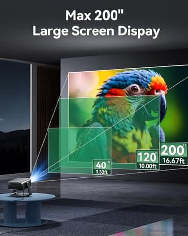 4K Projector Decoding Support, Projector with WiFi and Bluetooth, Native 1080P mini projector, 180° Rotatable with Auto Keystone, 200'' Screen Portable Outdoor Home Theater Movie Smart Projectors - Image 6