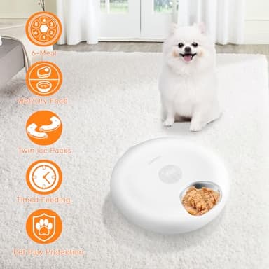 GAMKII Automatic Cat Feeder for Wet Food, 6 Meals Cat Food Dispenser with 2 Ice Packs, Programmable Timer, Rechargeable Cordless Auto Pet Feeder for Cats Small Dogs- Stainless Steel Food Tray, White - Image 4