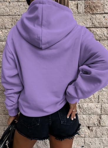 SHEWIN Hoodies for Women Trendy Long Sleeve Solid Lightweight Pullover Sweatshirts Soft Loose Hooded Sweatshirt Fall Tops for Women 2024,US 0-2(XS),Purple - Image 3
