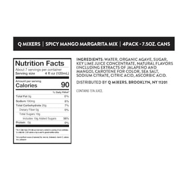 Q SPICY MANGO MARGARITA MIX with Real Key Limes, Mangos & Organic Agave - Ideal for Cocktails & Mocktails - Real Ingredients, Perfectly Balanced - 90 Calories per Serving - 7.5 Fl Oz Cans (Pack of 24) - Image 2