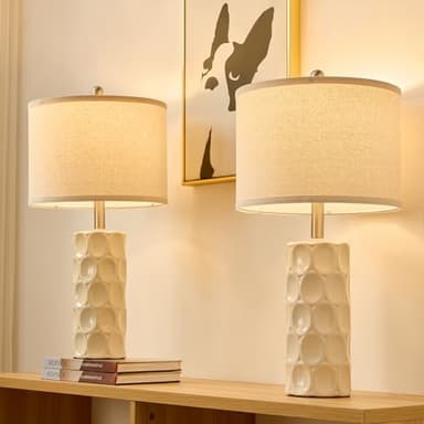 SAIWEYA 24" Modern Ceramic Table Lamp Set of 2 Bedroom Lamps, 3 Color Dimmable Bedside Lamps for Living Room Farmhouse Nightstand Lamp(Rotary-Cream White) - Image 7