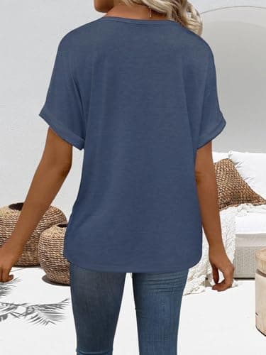 EyMuse Cute Basic Tops t-Shirts Short Sleeve V Neck Tees Womens Fashion Comfy Lightweight Soft Casual Summer Blouses,Navy,XXL - Image 3