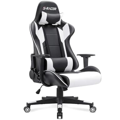 Homall Gaming Chair, Office Chair High Back Computer Chair Leather Desk Chair Racing Executive Ergonomic Adjustable Swivel Task Chair with Headrest and Lumbar Support (White) - Image 1