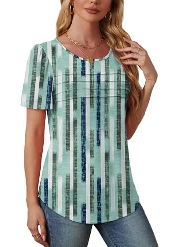 Summer Tops for Women Short Sleeve Beach Luxury Women Fahsion Oversized Tshirts Plus Size Shirts Dressy Casual Green Stripes 2XL - Image 4