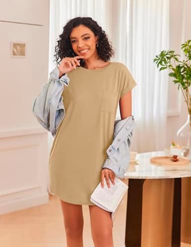 Ekouaer Tshirt Nightgowns for Women Slub-knit Sleepshirt Soft Night Gown Short Sleeve Sleepwear Night Dress with Pockets Dark Yellow X-Large - Image 4