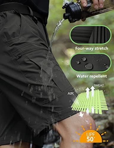 Shallowlulu Mens Cargo Hiking Shorts Water Resistant Quick Dry Lightweight Breathable Tactical Shorts with Nylon Belt(Black 34W/8L) - Image 3