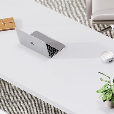 LVB White Computer Desk, Modern Wood Home Office Desk for PC Writing Work, Metal Wooden Executive Workstation Student Simple Desk, Computer Study Gaming Bedroom Table, 55 Inch, White Oak - Image 8