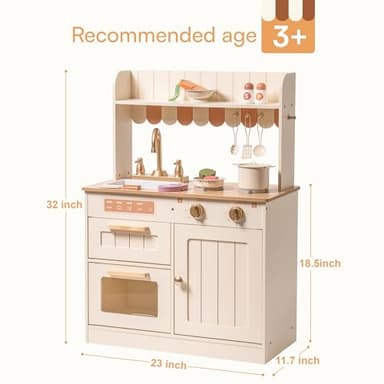 ROBOTIME Play Kitchen for Kids Toddlers, Wooden Pretend Play Kitchen Set Toy with Cutting Food Set, Toys Kitchen Gift for 3+ Year Old Kids, Girls & Boys - Image 6