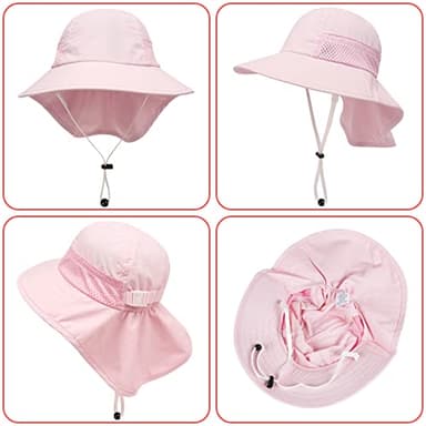 2-Pack Toddler Baby Sun Hat Summer UPF 50+ Protection for Boys Girls Kids Adjustable Beach Hats with Bucket Wide Brim Age 1-7 Years Outdoor(Small,Pink + White) - Image 5
