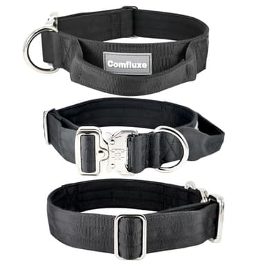 Comfluxe Tactical Dog Collar, Wide Thick Heavy Duty Dog Collar with Handle, Soft Neoprene Padded Military-Grade Nylon Training Collar with Quick Release Metal Buckle for Large Dogs(Black, M) - Image 4