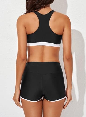 Aleumdr Womens Tankini Swimsuits Athletic Three Piece Tummy Control Bathing Suits with Shorts Modest Swimsuits for Women Black X-Large - Image 4