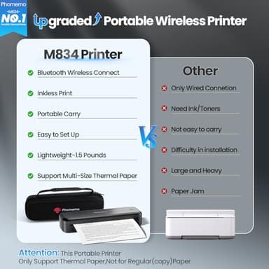 Phomemo Portable Printers Wireless for Travel Upgraded, M834 Bluetooth Thermal Printer 8.5" x 11"& A4 Size,Inkless Mobile Printer with Carry Case for Travel,Office,School,Car,Home,Black - Image 2