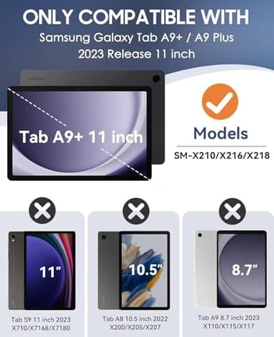 BMOUO for Samsung Galaxy Tab A9+ Plus Case 11" 2023 (SM-X210/X216/X218), Shockproof Galaxy Tab A9 Plus Case with Rotating Stand and Hand/Shoulder Strap, Black - Image 2