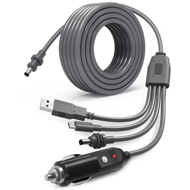 Kzreect 4-in-1 DC Power Cable 10FT/3M for 12V Satellite Internet Device, USB-C, USB-A, Cigarette Lighter, and DC Male Connectors, Waterproof 18AWG Cable for Car, RV, Outdoor Use - Image 1