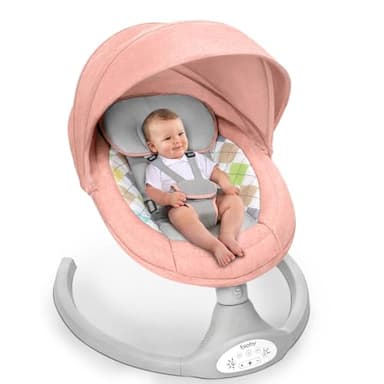 Bioby Baby Swing for Infants with 5 Natural Sway Speeds, Portable Bt Music Baby Bouncer with Remote Control & 5-Point Harness, Lightweight Baby Rocker for 5-20 Lb,0-12 Months Pink - Image 1
