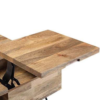 SIMPLIHOME Hunter Lift Top Coffee Table - 32 inch Wide Solid Mango Wood and Metal Industrial Square Cocktail Table in Natural, Living Room Table with Dual Lift Tops, Hidden Storage and Hairpin Legs - Image 7