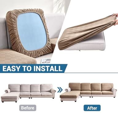 Deep Dream Sectional Couch Covers 8 Pieces, Stretch Couch Cushion Covers, L Shaped Washable Sofa Covers for Left/Right Sectional Sofa (4 Backrest Cover + 3 Seater + 1 Chaise, Brown) - Image 6