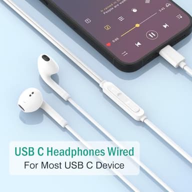 USB C Headphones for iPhone 17 16 15, Wired Headphones USBC for iPad Pro Air Mini, iPad 10th, MacBook, Type C Earbuds for Samsung, Google Pxiel, Earphones for Lenovo, Dell, Microphone, Volume Control - Image 2