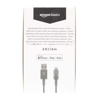 Amazon Basics Durable 2-Pack USB-A to Lightning Charger Cable, Nylon Braided Cord, MFi Certified Charger for Apple iPhone 14 13 12 11 X Xs Pro, Pro Max, Plus, iPad, 6 Foot, Dark Gray - Image 9
