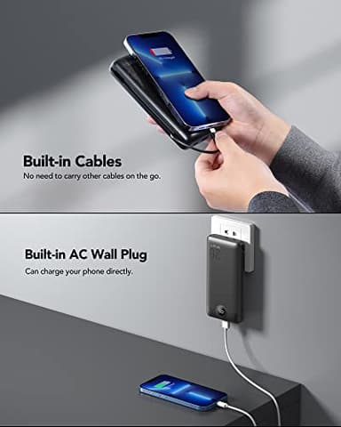VRURC Portable Charger 20000mAh, Fast Charging Power Bank USB C,4 Output 2 Input Travel Essentials Charging Bank Equipped with LED Display,Built-in Wall Plug and Cables,Phone Charger Battery,Black - Image 8
