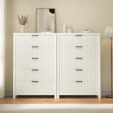 Jocoevol White Dresser for Bedroom with 5 Drawers, Wide Chest of Drawers with Thick Plank Styling, Modern Dresser for Closet Store Organizer for Bedroom, Living Room, Hallway - Image 4